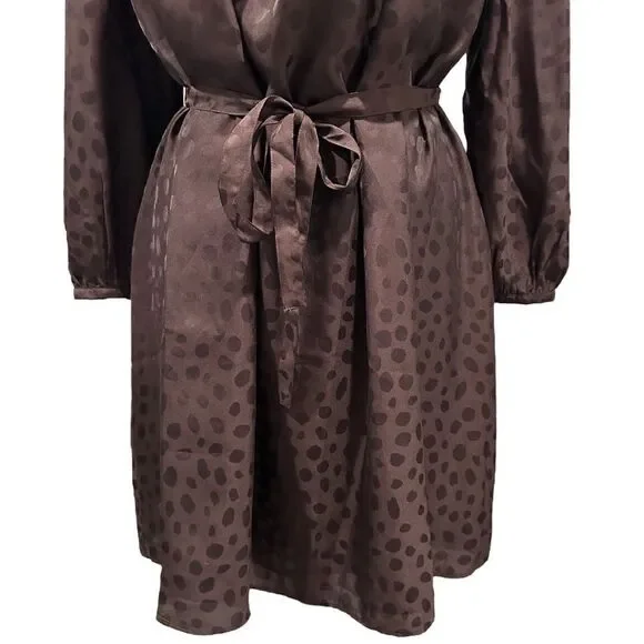 Ann Taylor Pure Chocolate Monotone Polka Dot Belted Flare Dress Sz M Long Sleeve Ann Taylor Pure Chocolate Monotone Polka Dot Belted Flare Dress Sz M Long Sleeve